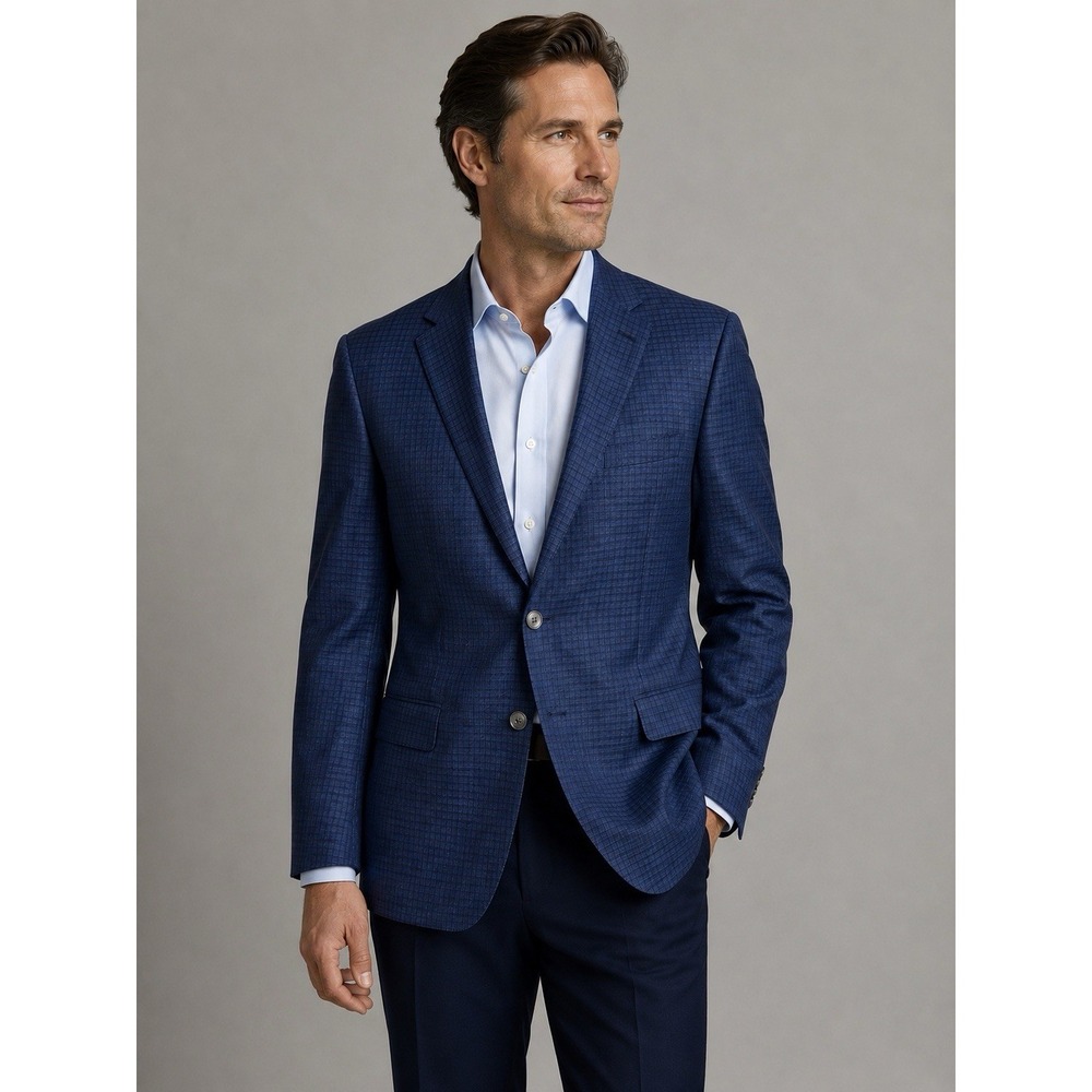 Hickey Freeman Blazer 46R Blue Check Plaid Super 140 Wool Carlo Barbera SML FLAW